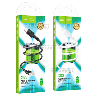 Кабель USB to Lightning HOCO X83 Victory, 1m, 2.4A,  чёрный
