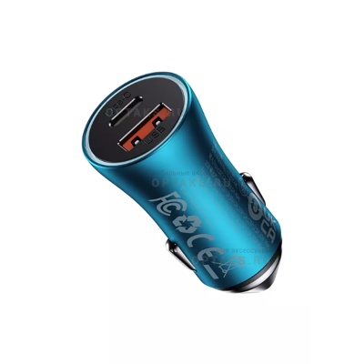 АЗУ в комплекте Baseus Golden Contactor Max Dual Fast Charger Car Charger U+C 60W Blue